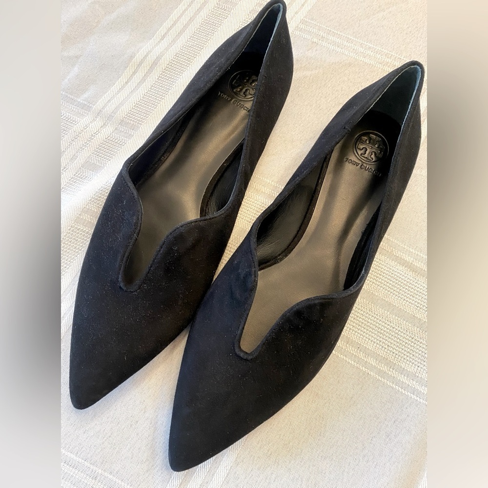 Tory Burch Black Suede Lucia Flats, 8.5